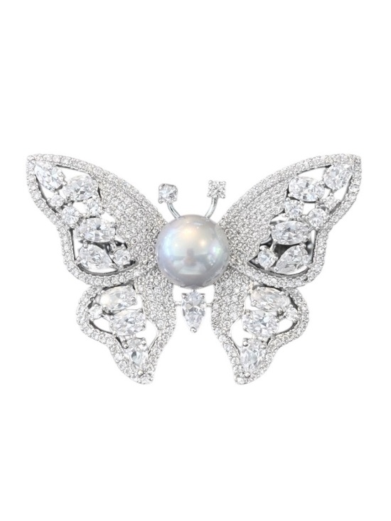 Hand Crafted Jewelry - Swarovski Crystals Silver Butterfly Brooch